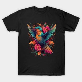 Cute Hummingbird with Flowers T-Shirt